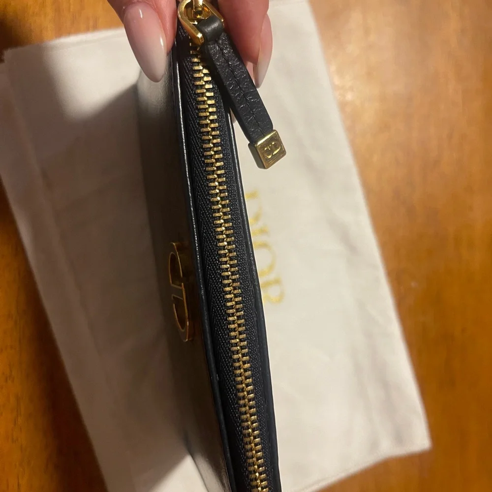 Dior Black Leather Zip Pouch with Gold CD Logo